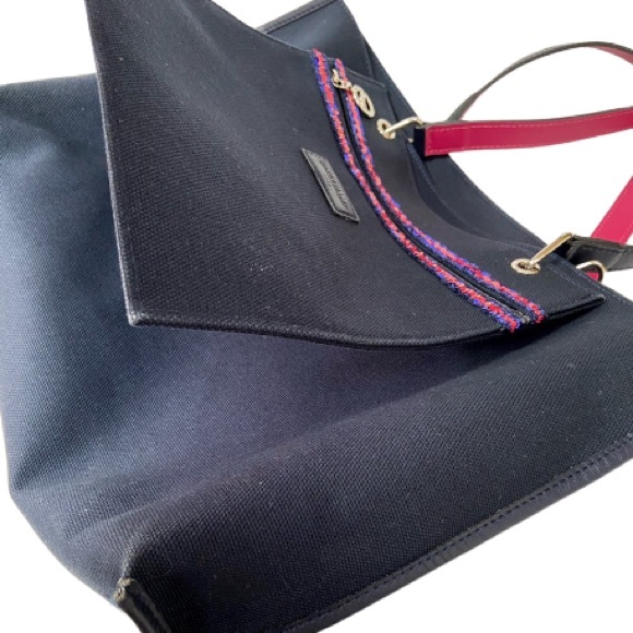 Longchamp Blue Cloth Tote with Sequin Trimmed Attached External Pochette Rare - Picture 4 of 10